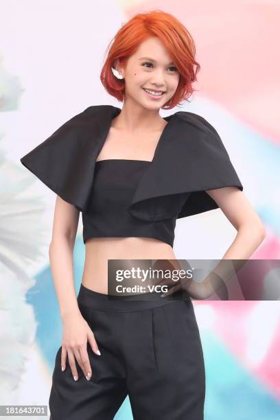 Singer Rainie Yang attends a press conference to promote her album "Angel Wings" at Ximending on September 22, 2013 in Taipei, Taiwan.