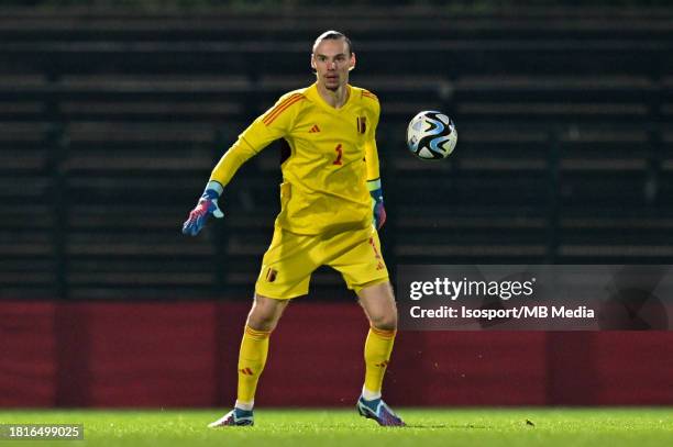 Goalkeeper Maarten Vandevoordt of Belgium pictured during a soccer game between the Under 21 national teams of Belgium and Scotland on the 4 th...