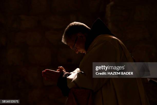 Custodian of the Holy Land Father Francesco Patton holds a ceremony at the Church of the Nativity upon his arrival to launch the Christmas season, in...