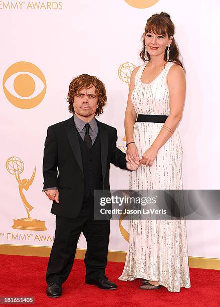 Actor Peter Dinklage and wife Erica Schmidt attend the 65th annual Primetime Emmy Awards at Nokia Theatre L.A. Live on September 22, 2013 in Los...