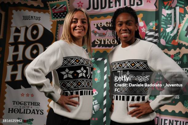 Martina Rosucci, Lindsey Thomas of Juventus Women during the Christmas Backstage Shooting on November 23, 2023 in Turin, Italy.