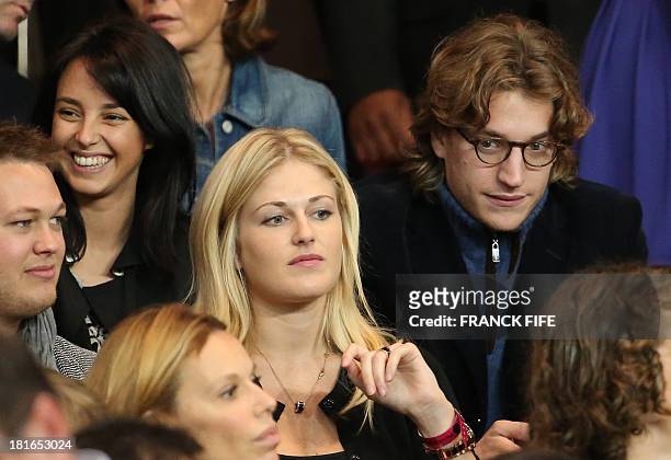 The son of French former pPresident Jean Sarkozy and his wife, Jessica Sebaoun-Darty , attend the French L1 football match Paris Saint-Germain vs...