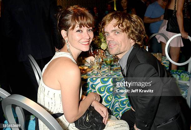 Actor Peter Dinklage and Erica Schmidt attend HBO's official Emmy after party at The Plaza at the Pacific Design Center on September 22, 2013 in Los...