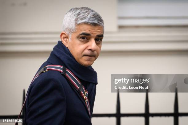 Mayor of London Sadiq Khan departs following his appearance at the Covid Inquiry on November 27, 2023 in London, England. The UK's Mayors of London,...