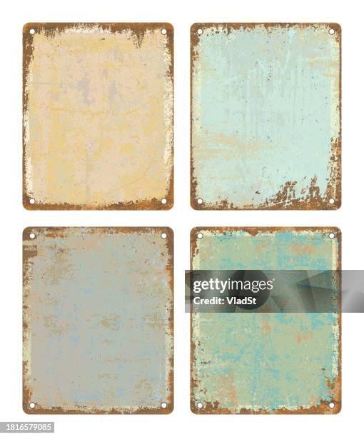 ilustrações de stock, clip art, desenhos animados e ícones de vintage rusty metal tin sign blank copy space - cor de ferrugem