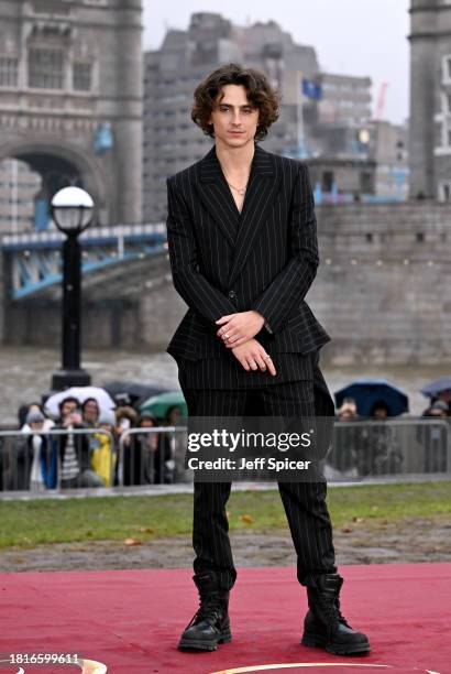 Timothée Chalamet attends the "Wonka" Photocall at Potter's Field Park on November 27, 2023 in London, England.