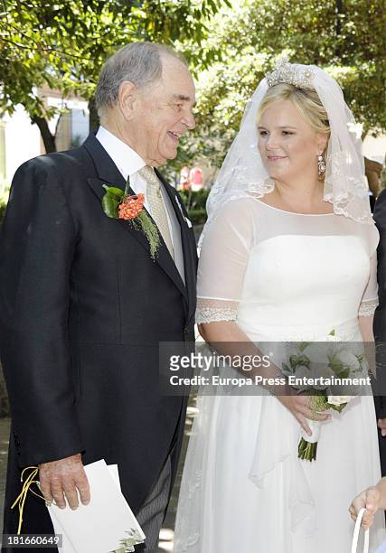 Count Rudi, Rudolf zu Schoenburg-Glauchau and his daughter Sophie Von Schonburg attend her wedding with Carlos Andreu on September 21, 2013 in...