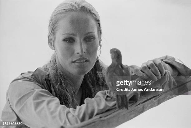 Swiss actress Ursula Andress on the set of The Southern Star, based on the novel by Jules Verne and directed by Sidney Hayers, 7 May 1968.