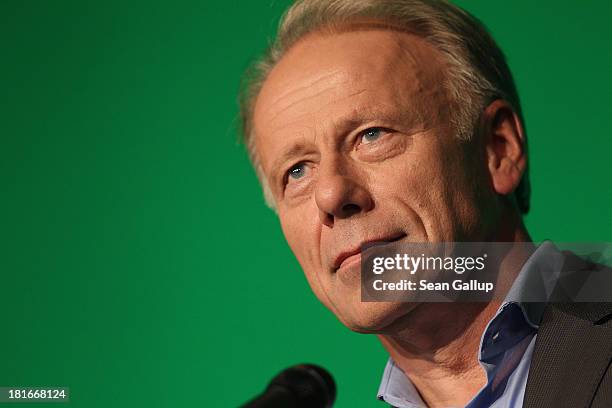 German Greens Party co-lead candidate Juergen Trittin speaks to the media on the first day after German federal elections on September 23, 2013 in...