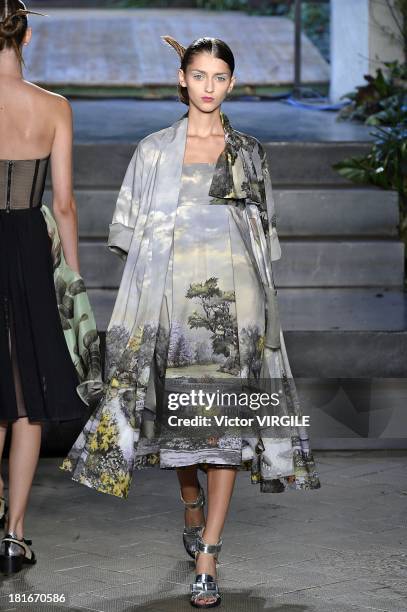 Model walks the runway during the Antonio Marras show as a part of Milan Fashion Week Womenswear Spring/Summer 2014 on September 20, 2013 in Milan,...