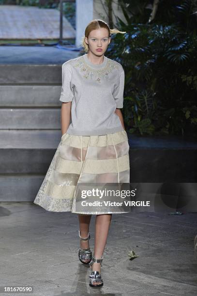 Model walks the runway during the Antonio Marras show as a part of Milan Fashion Week Womenswear Spring/Summer 2014 on September 20, 2013 in Milan,...