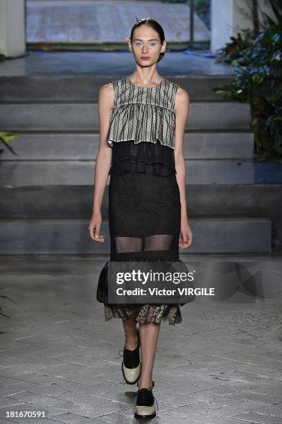 Model walks the runway during the Antonio Marras show as a part of Milan Fashion Week Womenswear Spring/Summer 2014 on September 20, 2013 in Milan,...