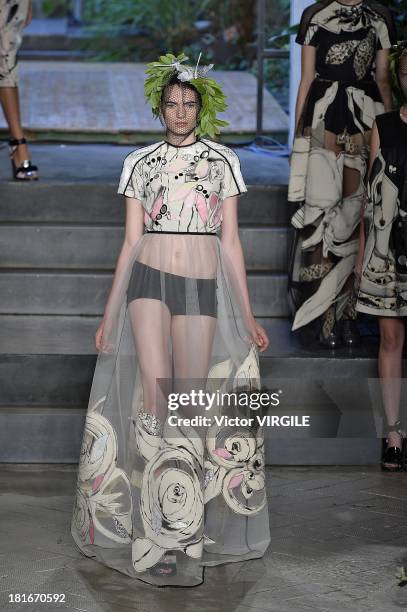 Model walks the runway during the Antonio Marras show as a part of Milan Fashion Week Womenswear Spring/Summer 2014 on September 20, 2013 in Milan,...