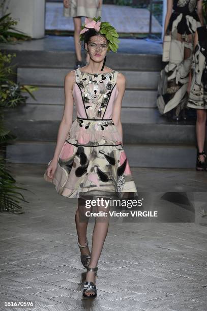 Model walks the runway during the Antonio Marras show as a part of Milan Fashion Week Womenswear Spring/Summer 2014 on September 20, 2013 in Milan,...