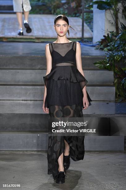 Model walks the runway during the Antonio Marras show as a part of Milan Fashion Week Womenswear Spring/Summer 2014 on September 20, 2013 in Milan,...