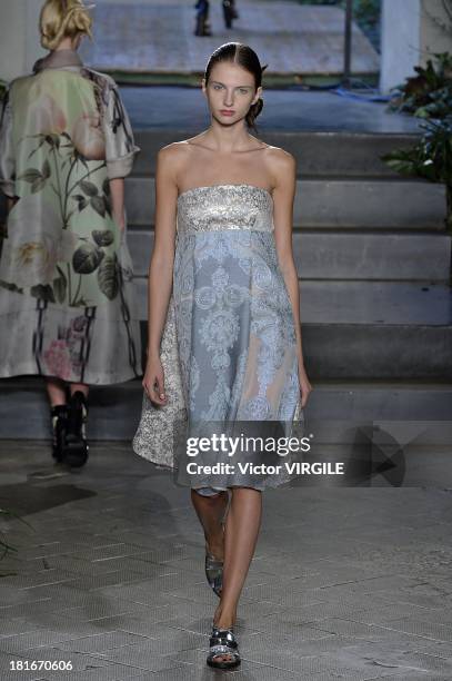 Model walks the runway during the Antonio Marras show as a part of Milan Fashion Week Womenswear Spring/Summer 2014 on September 20, 2013 in Milan,...