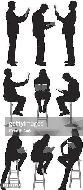 people reading book - using laptop front view stock illustrations
