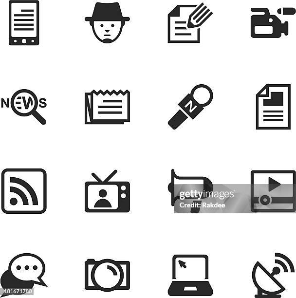reporter silhouette icons - tape recorder stock illustrations