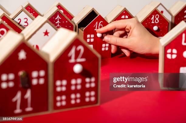 handmade wooden advent calendar - advent calendar photo stock pictures, royalty-free photos & images