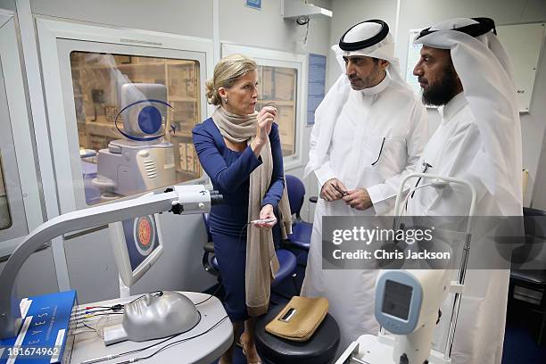 Sophie, Countess of Wessex takes Qatari donors on a tour of ORBIS Flying Eye Hospital at Doha International Airport on day 2 of her visit to Qatar...