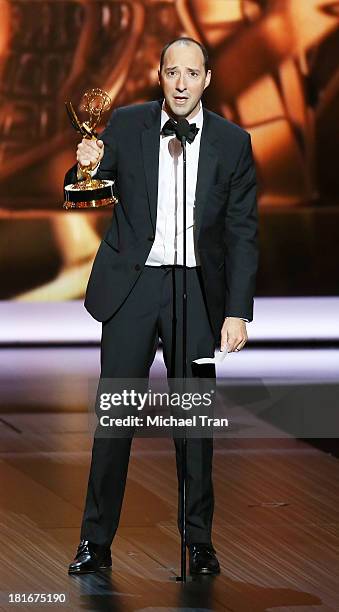 Winner for Supporting Actor in a Comedy Series, Tony Hale speaks onstage during the 65th Annual Primetime Emmy Awards held at Nokia Theatre L.A. Live...