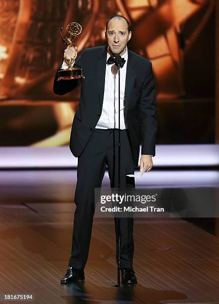 Winner for Supporting Actor in a Comedy Series, Tony Hale speaks onstage during the 65th Annual Primetime Emmy Awards held at Nokia Theatre L.A. Live...