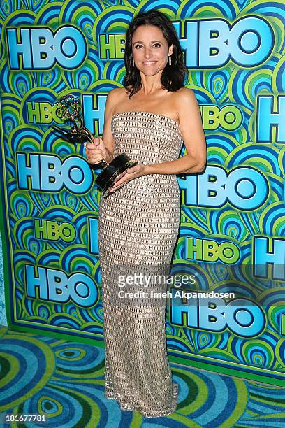Actress Julia Louis-Dreyfus, winner of the Best Lead Actress In A Comedy Seriers Award for 'Veep,' attends HBO's Annual Primetime Emmy Awards Post...