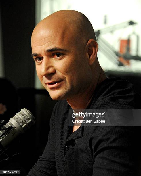Former professional tennis player Andre Agassi visits SiriusXM Studios on September 23, 2013 in New York City.