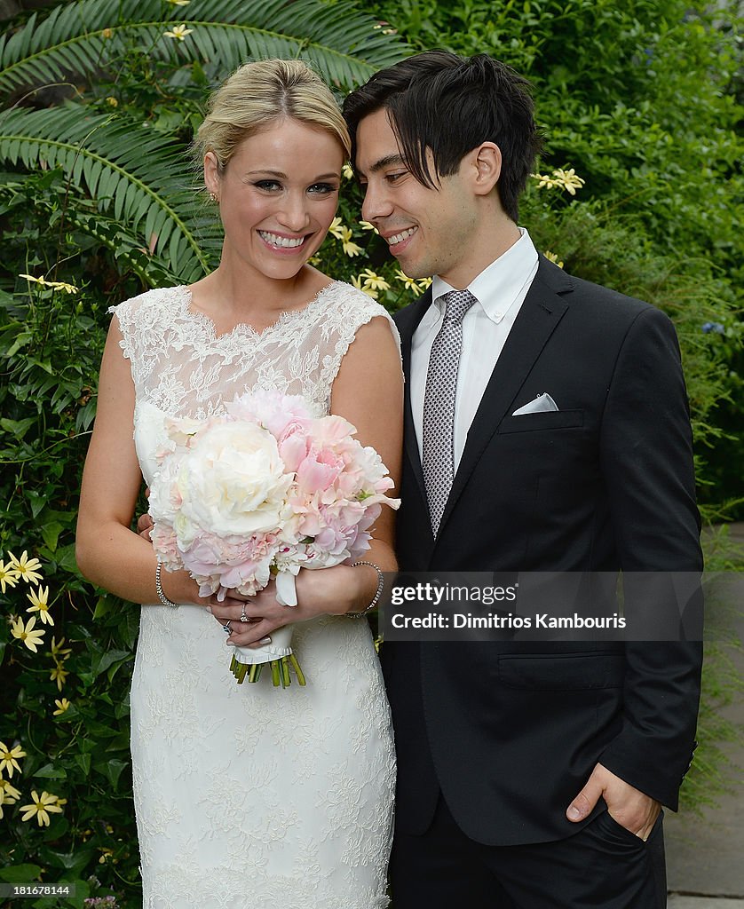 Katrina Bowden and Ben Jorgensen are seen during their wedding at the