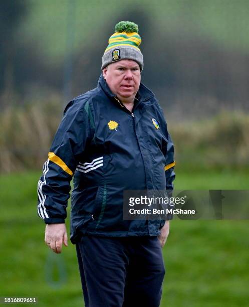 Leitrim , Ireland - 2 December 2023; Ballinamore Sean O'Heslins manager Barney Breen before the Currentaccount.ie All-Ireland Ladies Intermediate...