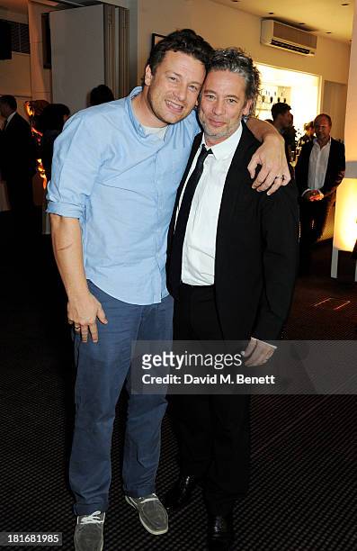 Jamie Oliver and Dexter Fletcher attend a special screening of "Sunshine On Leith", hosted by Jamie Oliver and Dexter Fletcher, at BAFTA on September...