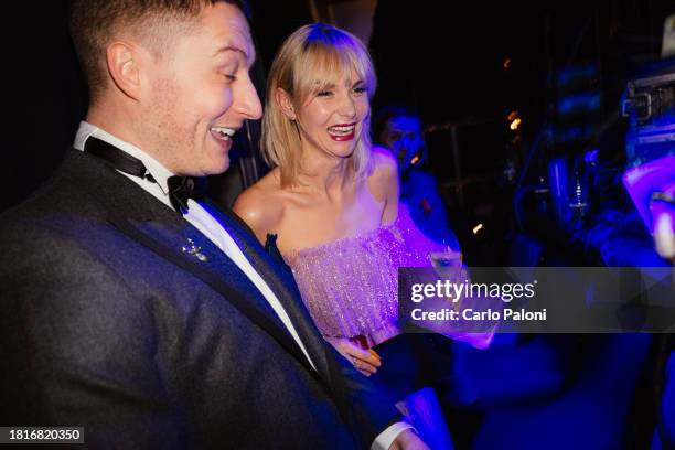 Lorne Macfadyen and Joanna Vanderham backstage during the 2023 BAFTA Scotland Awards held at the DoubleTree by Hilton Glasgow Central on November 19,...