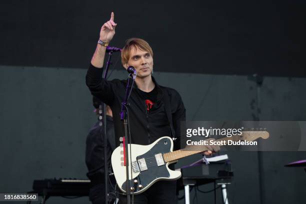 Musician Oskar Humlebo of Motoboy and Cardigans performs onstage during The Darker Waves Festival on November 18, 2023 in Huntington Beach,...
