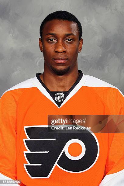 Wayne Simmonds of the Philadelphia Flyers poses for his official headshot for the 2013-2014 season on September 11, 2013 at the Wells Fargo Center in...