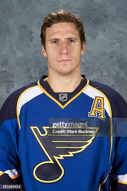 Alexander Steen of the St. Louis Blues poses for his official headshot for the 2013-2014 season on September 12, 2013 at the Scottrade Center in St....