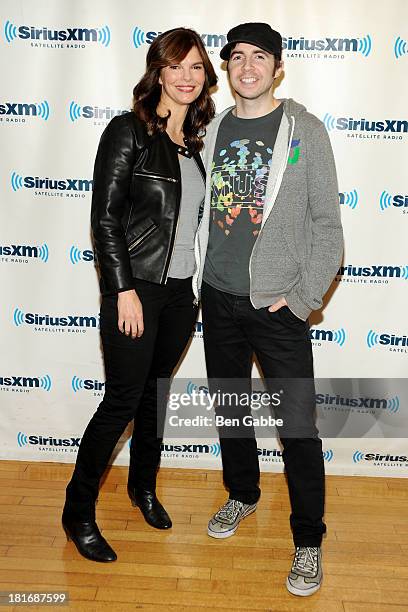 Actress Jeanne Tripplehorn and Raw Dog host Mark Says Hi visit SiriusXM Studios on September 23, 2013 in New York City.