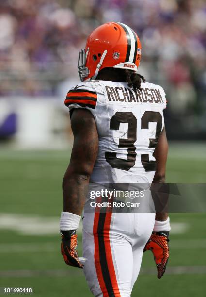 Running back Trent Richardson of the Cleveland Browns walks off the field during the second half against the Baltimore Ravens at M&T Bank Stadium on...