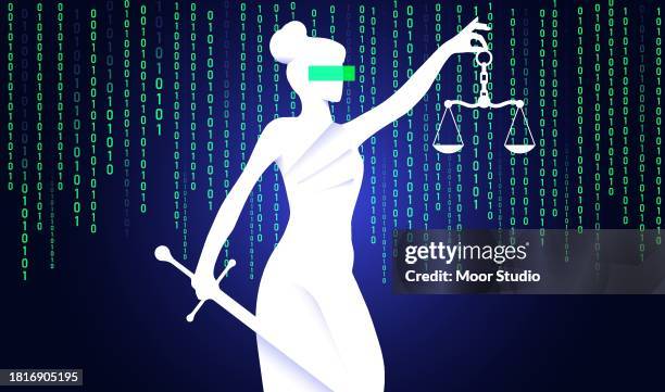 illustrations, cliparts, dessins animés et icônes de ai themis sur une illustration vectorielle d’arrière-plan de code binaire - malfaiteur