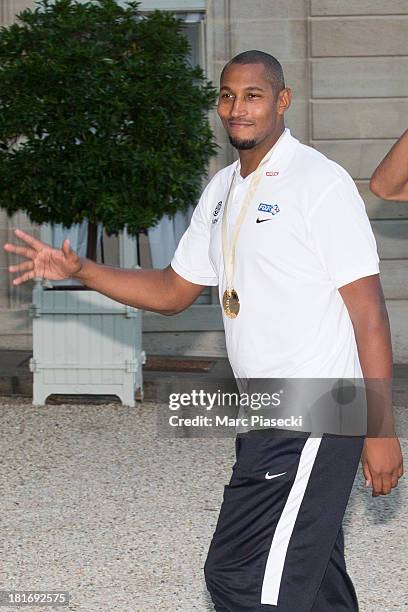 French basketball players Boris Diaw enters the Elysee presidential palace on September 23, 2013 in Paris, France. France won the 2013 EuroBasket...