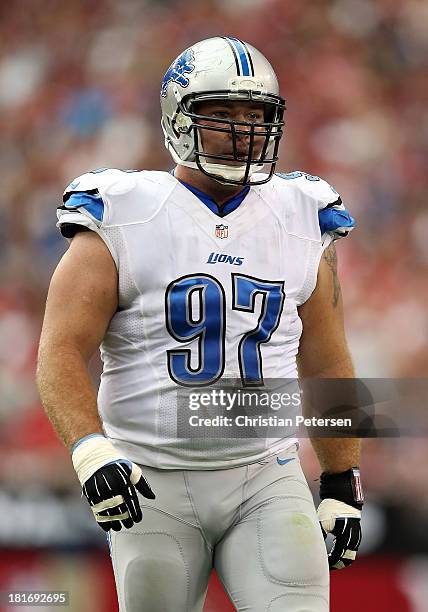 Defensive tackle Justin Bannan of the Detroit Lions during the NFL game against the Arizona Cardinals at the University of Phoenix Stadium on...