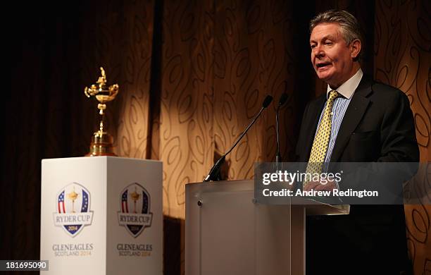 Karel de Gucht, EC Commissioner, addresses the room during a VIP dinner at Gleneagles on September 23, 2013 in Auchterarder, Scotland.