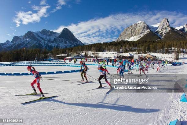 biathlon world cup at the canmore nordic centre in alberta, canada - team winter sport stock pictures, royalty-free photos & images