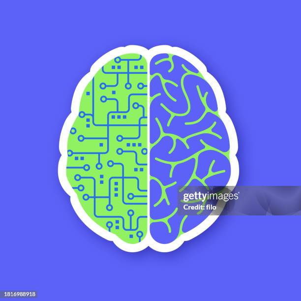 illustrazioni stock, clip art, cartoni animati e icone di tendenza di simbolo del pensiero del cervello dell'intelligenza artificiale ai - emisfero cerebrale destro