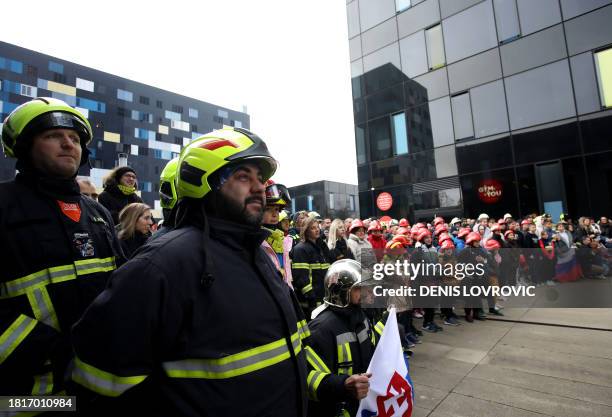 Firefighters take part in the "Zagreb Firefighter Stair Challenge", a charity event for humanitarian non-profit association "The Hummingbirds" which...