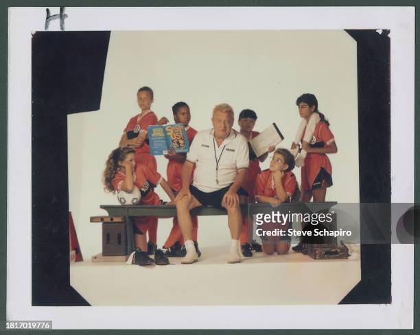 Portrait of American comedian and actor Rodney Dangerfield , along with fellow cast members in the film 'Ladybugs' , Los Angeles, California, 1992....