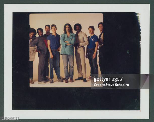 American musician Frank Zappa and members of his band, Los Angeles, California, 1984. Pictured are, from left, Ike Willis, Ray White, Scott Thunes,...