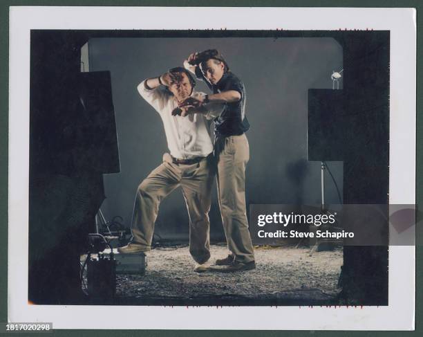 Portrait of American photographer Steve Schapiro and an unidentified assistant, Los Angeles, California, 1990.