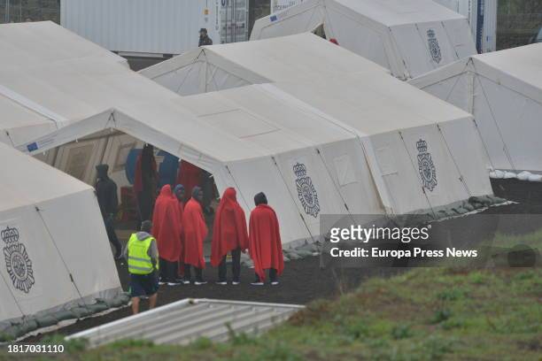Several migrants at the Temporary Reception Center for Foreigners, on 27 November, 2023 in San Andres, El Hierro, Canary Islands, Spain. Between last...