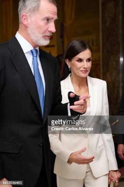 King Felipe VI of Spain and Queen Letizia of Spain attend the 40th "Francisco Cerecedo" Journalism Awards on November 27, 2023 in Madrid, Spain.