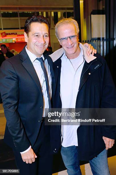 Actors Laurent Gerra and Christophe Lambert attend 'L'Escalier De Fer' with Laurent Gerra : Private Screening in Paris on September 23, 2013 in...